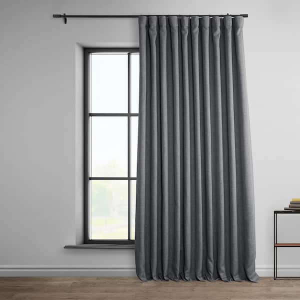Exclusive Fabrics & Furnishings Dark Gravel Green Faux Linen Extra Wide Room Darkening Curtain - 100 in. W X 96 in. L (1 Panel)