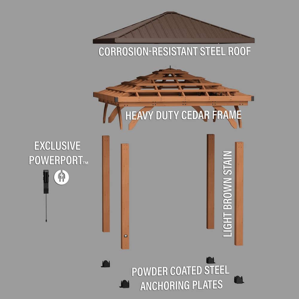 Barrington 10' x 10' Cedar Wood Gazebo with Galvanized Steel Roof