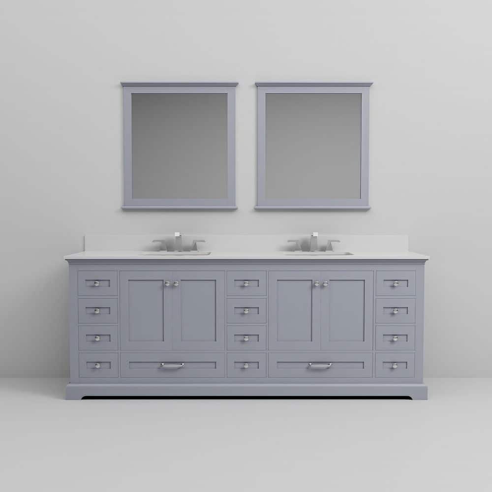 Lexora 84" Dark Grey Double Vanity with White Quartz Top