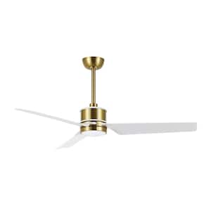 52 in. 3-ABS Blades White and Gold Indoor LED Ceiling Fan with Remote