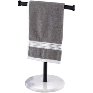 Countertop Single T-Shape Towel Rack Holder with Natural Marble Base in Matte Black