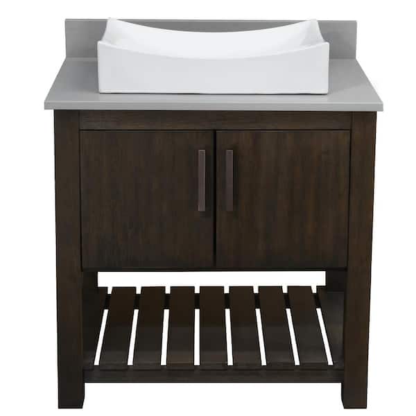 Novatto Ocean Breeze 31 in. W x 22 in. D x 31 in. H 1 White Porcelain Sink ORB Bath Vanity in Cafe with Smoke Grey Quartz Top