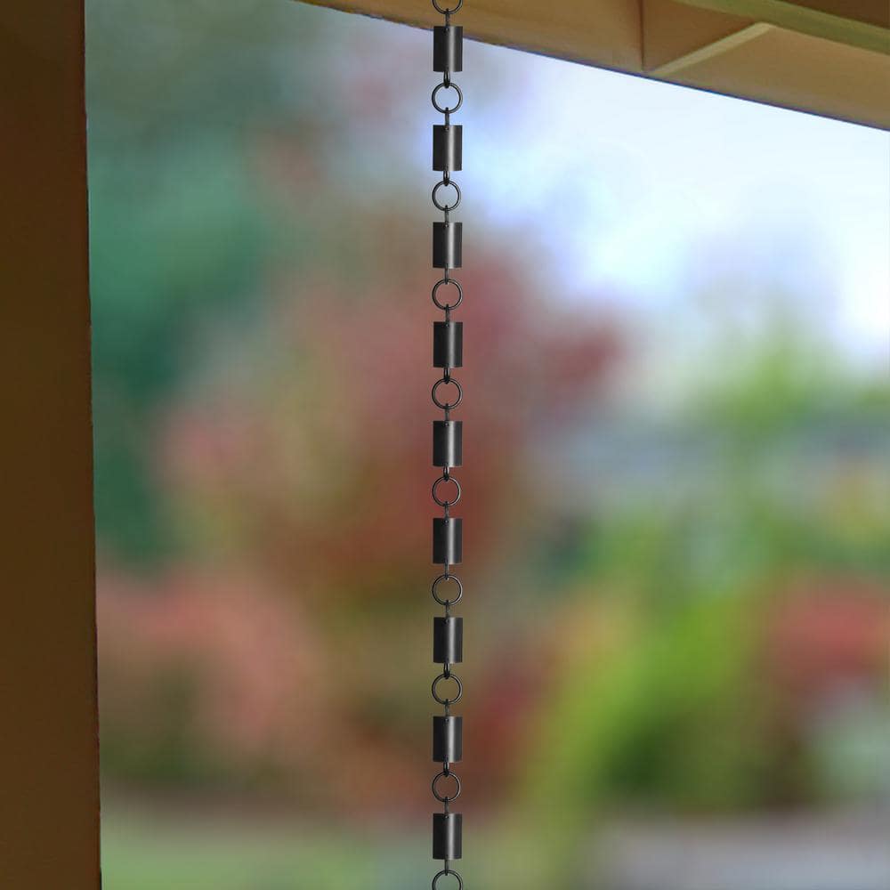Black Aluminum Cylinder Rain Chain with 23 Cups, 8.5 Feet