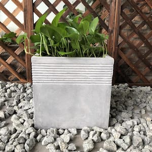 17.7 in. Light Grey Lightweight Concrete Square Stripped Large Planter