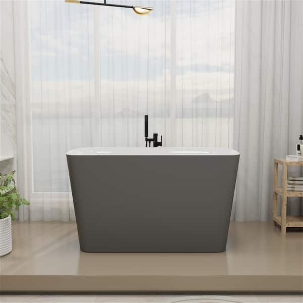 Mokleba 47 in. Acrylic Freestanding Flatbottom Japanese Soaking Bathtub with Pedestal Not Whirlpool SPA Tub in Gray