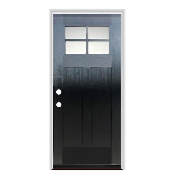 36 in. x 80 in. Right-Hand/Inswing Craftsman 4 Lite 1/4 Toplite Clear Glass Black Fir Fiberglass Prehung Door PVC Frame