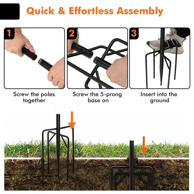 Black Steel Outdoor String Light Poles with Arc Hook and 5-Prong Base - 10 ft