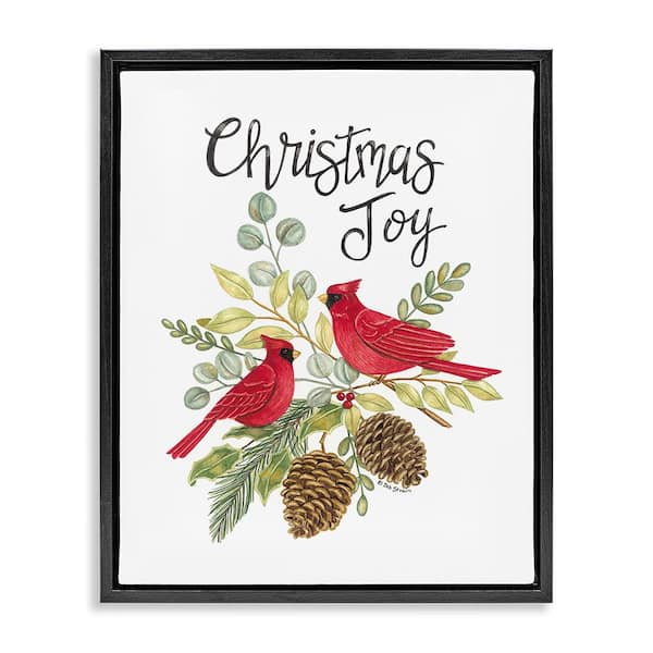 Stupell Industries Christmas Joy Cardinals by Deb Strain 1-Piece Floater Frame Graphic Print Typography Poster Art Print 21 in. x 17 in.
