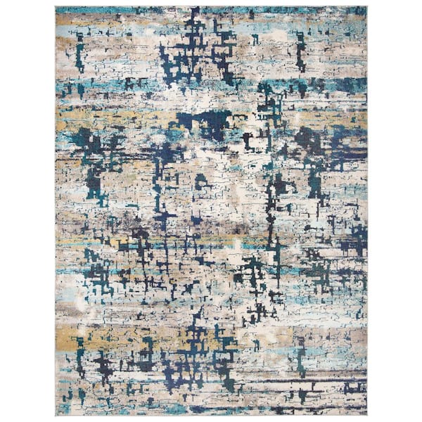 SAFAVIEH Madison Cream/Blue 10 ft. x 14 ft. Geometric Abstract Area Rug
