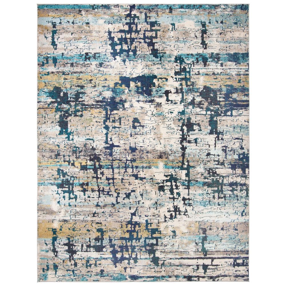 Madison Cream/Blue 9' x 12' Easy-Care Synthetic Area Rug