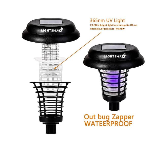 Solar Powered LED Lamp Bug Zapper Mosquito Killer Repeller Light Garden Black 