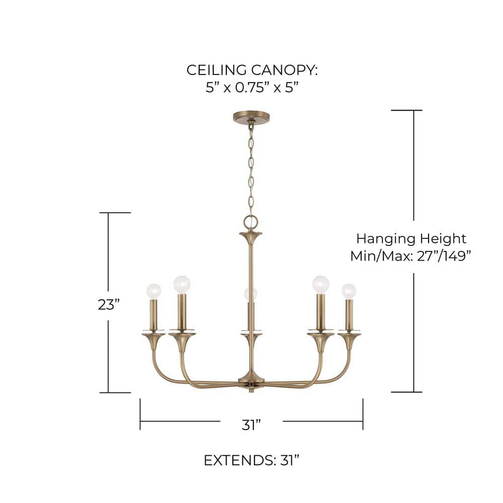Presley Aged Brass 5-Light Candle Style Chandelier