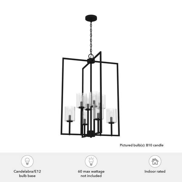 Hunter - Kerrison 8-Light Natural Iron Island Pendant Light with Clear Seeded Glass Shades