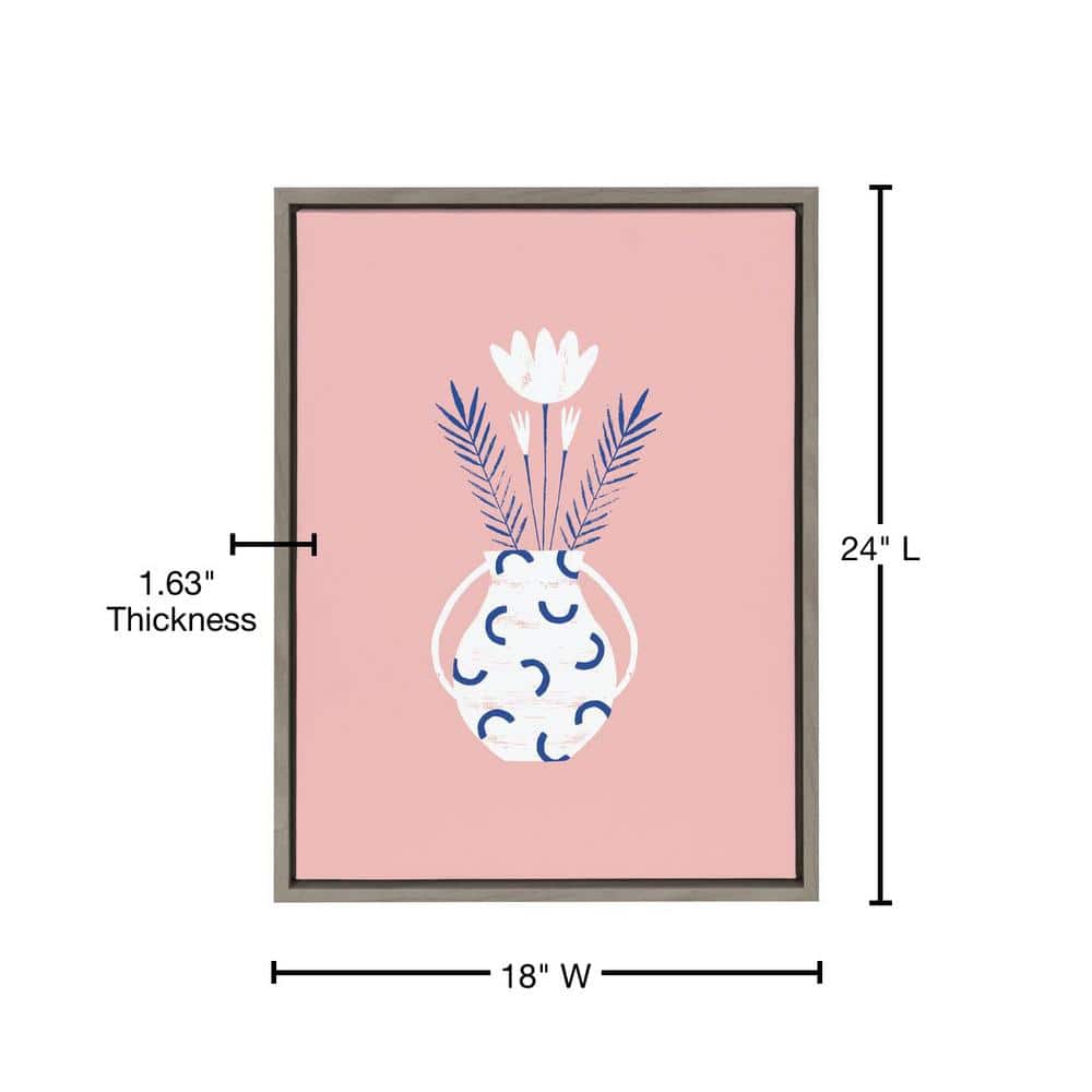 Pink and Gray Minimalist Canvas Art Print with Floral Design, 18x24