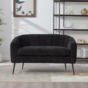 50.2 Chenille 2-Seater Upholstered Loveseat in Black, Modern Small Settee with Metal Legs, Channel Tufted Sofa
