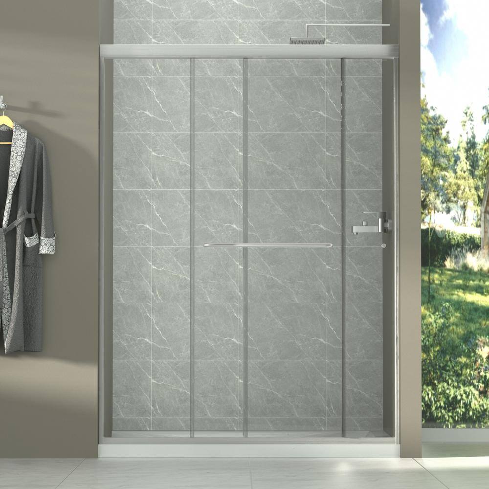 54" Brushed Nickel Framed Sliding Shower Door with Clear Glass