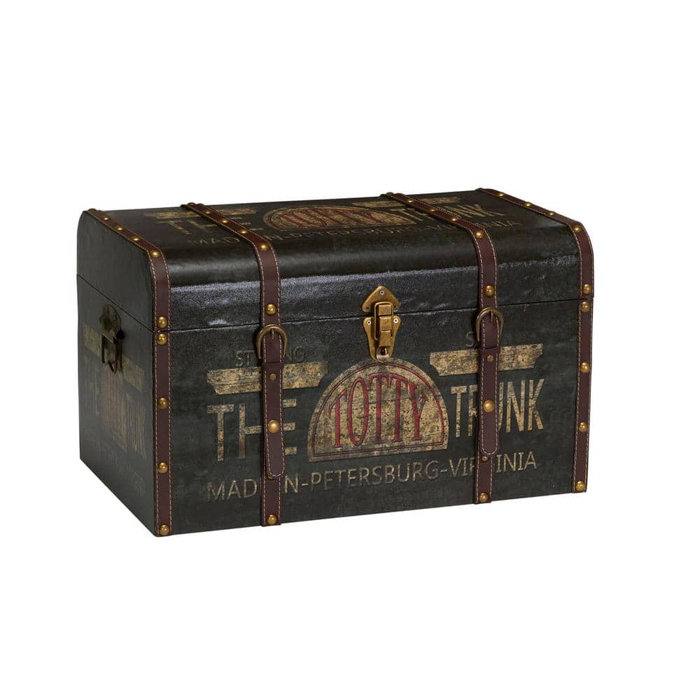 HOUSEHOLD ESSENTIALS Brown Vintage Storage Trunk 13 in. H x
