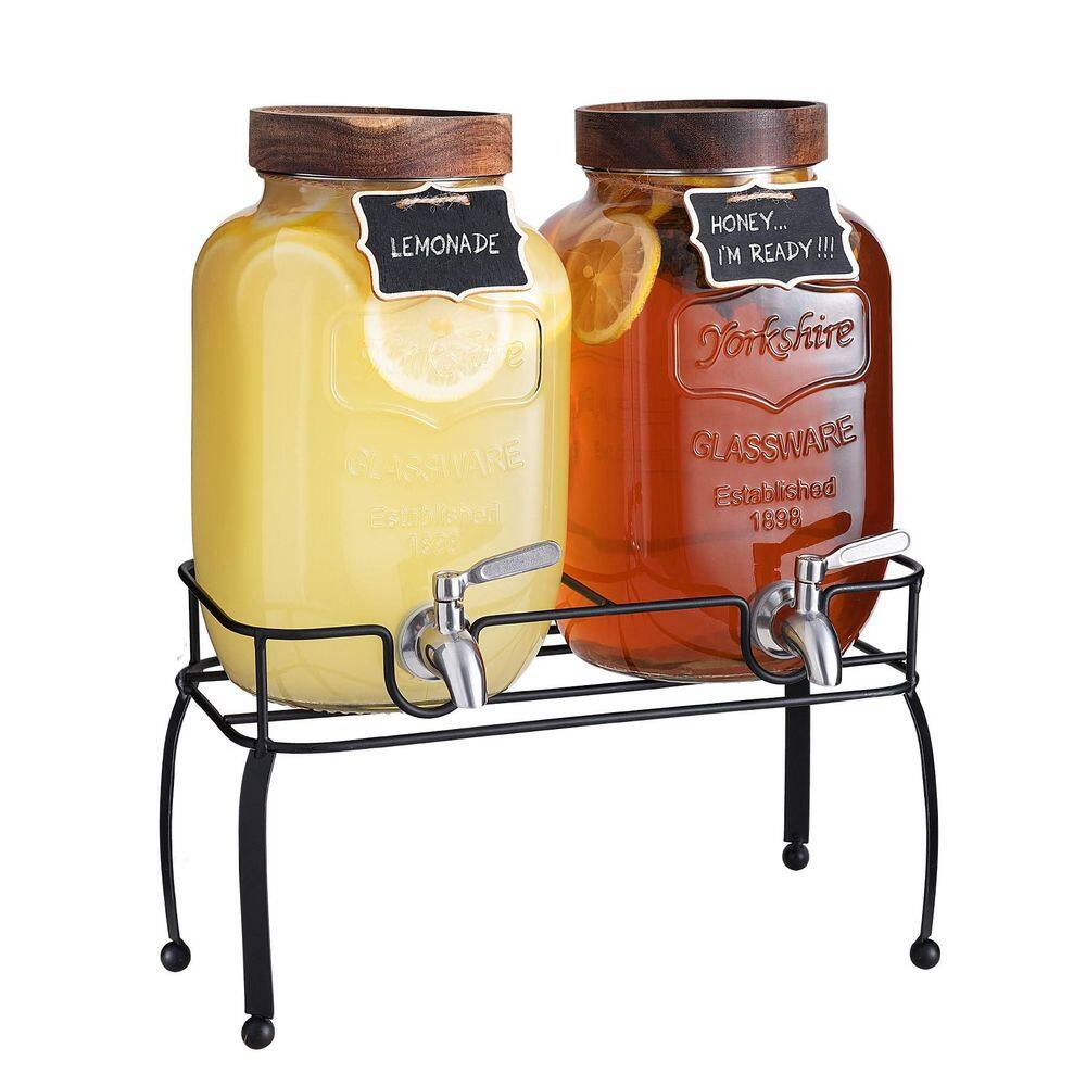 Wudkey 2 Pack 1 Gal. Glass Beverage Dispenser with Stand and
