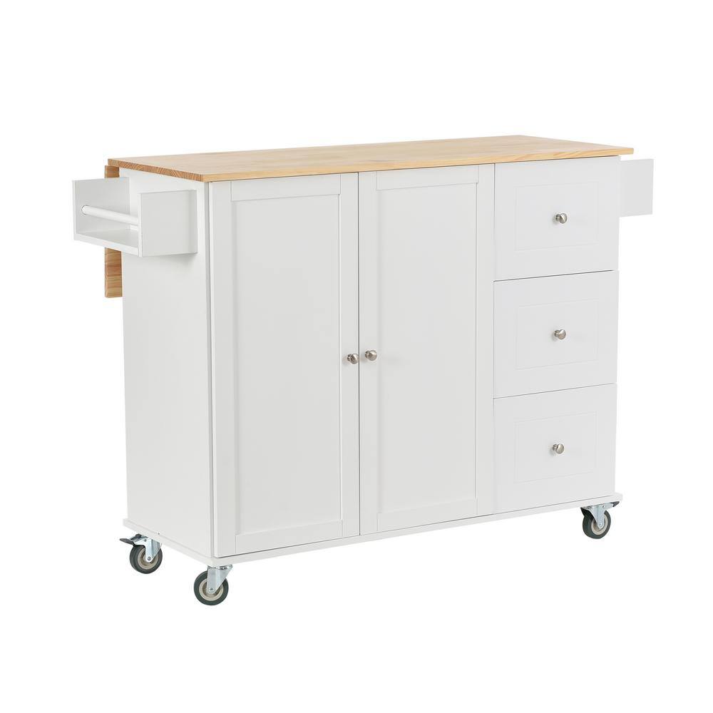 Hooseng Grondin White Kitchen Cart with Extendable Butcher Block Top