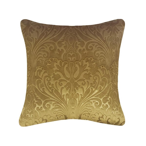 Gold Chevron Velvet 20 in. X 20 in. Throw Pillow