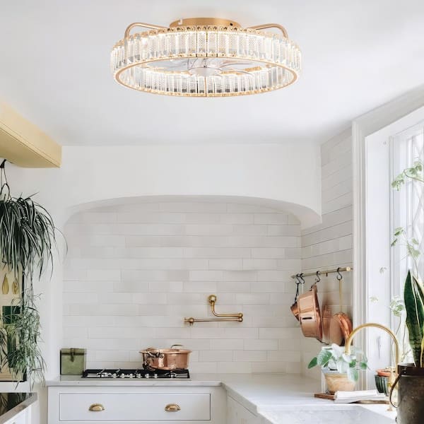 20 in. Integrated LED Indoor Gold Fandelier Crystal Flush Ceiling Fan with Light and Remote Included