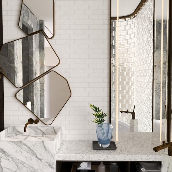 11.8 in. x 11.8 in. Vinyl Peel and Stick Backsplash Tile Subway Tile for Kitchen and Bathroom, White (10-Pack)