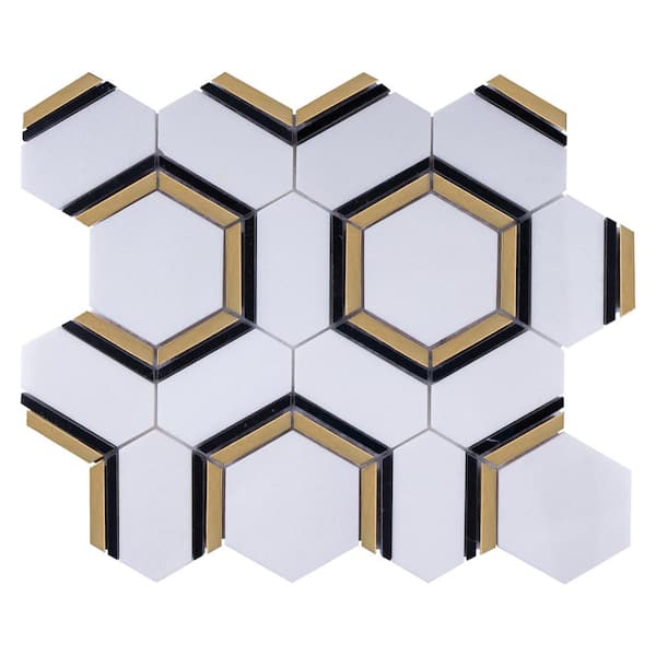Natural Dorato White Gold 12.05 in. x 11.26 in. Basketweave Polished Marble Mosaic Tile (9.5 sq. ft./Case)