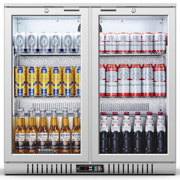 BODEGA 35 in. 7.4 cu. ft . Single Zone 216-Can Beverage Cooler Under Counter Bar Refrigerator w/LED Lighting in Stainless Steel