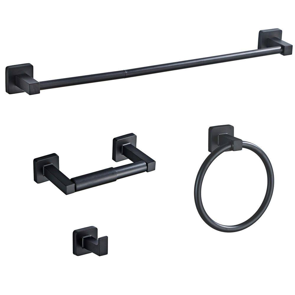 4-Piece Wall Mounted Bath Hardware Set in Matte Black, Towel Bar, Towel Ring, Robe Hooks, Toilet Paper Holder Included price history on PriceWatchPro