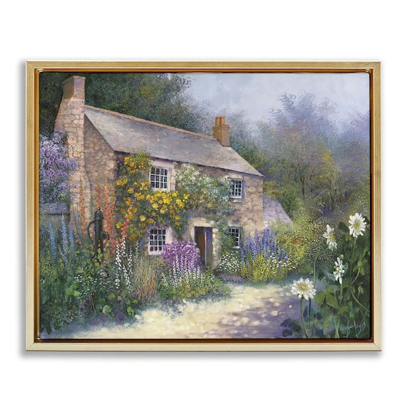 Stupell Industries Gardener's Cottage View by Hilary Mayes Gold Floater Frame Architecture Graphic Art Print 17 in. x 21 in.