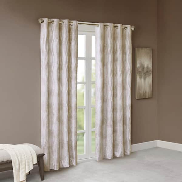 Madison Park Alastair Ivory Printed Jacquard 50 in. W x 95 in. L Blackout Grommet Top Curtain