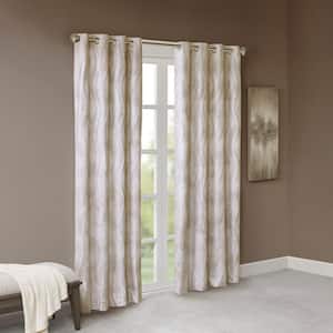 Alastair Ivory Printed Jacquard 50 in. W x 84 in. L Blackout Grommet Top Curtain