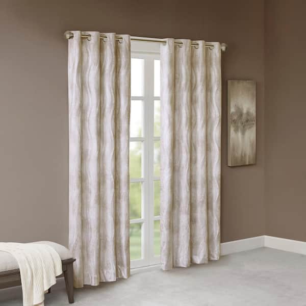 Sun Smart Alastair Ivory Printed Jacquard 50 in. W x 95 in. L Blackout Grommet Top Curtain