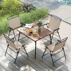 Costway Grey Metal Folding Armrest Portable Lawn Chair (Set of 4 Costway Grey Metal Folding Armrest Portable Lawn Chair (Set of 4