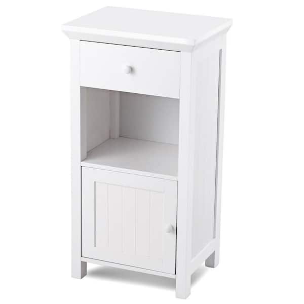 Gymax White Bathroom Floor Storage Cabinet Cupboard Organizer Storage Drawer with Door