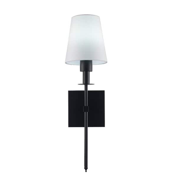 6 in. Black LED Rechargeable Battery Operated Wall Sconce with Fabric Shade, Remote Included