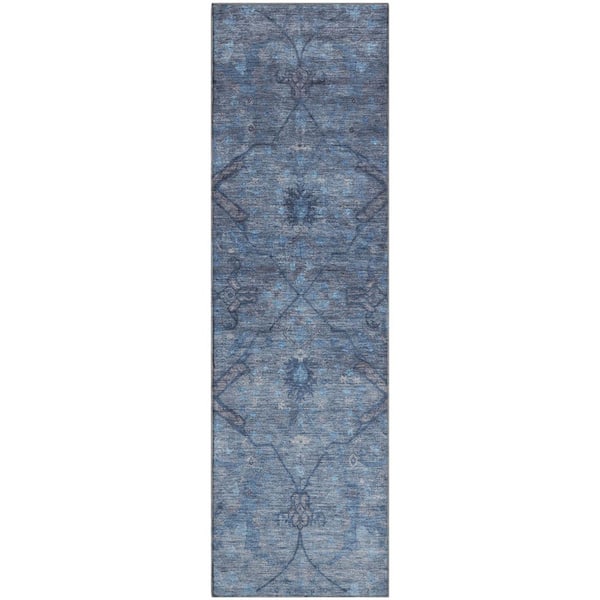 Mayfield Premium Machine Washable Abstract AMF2299 Blue 2 ft. x 7 ft. Runner Rug