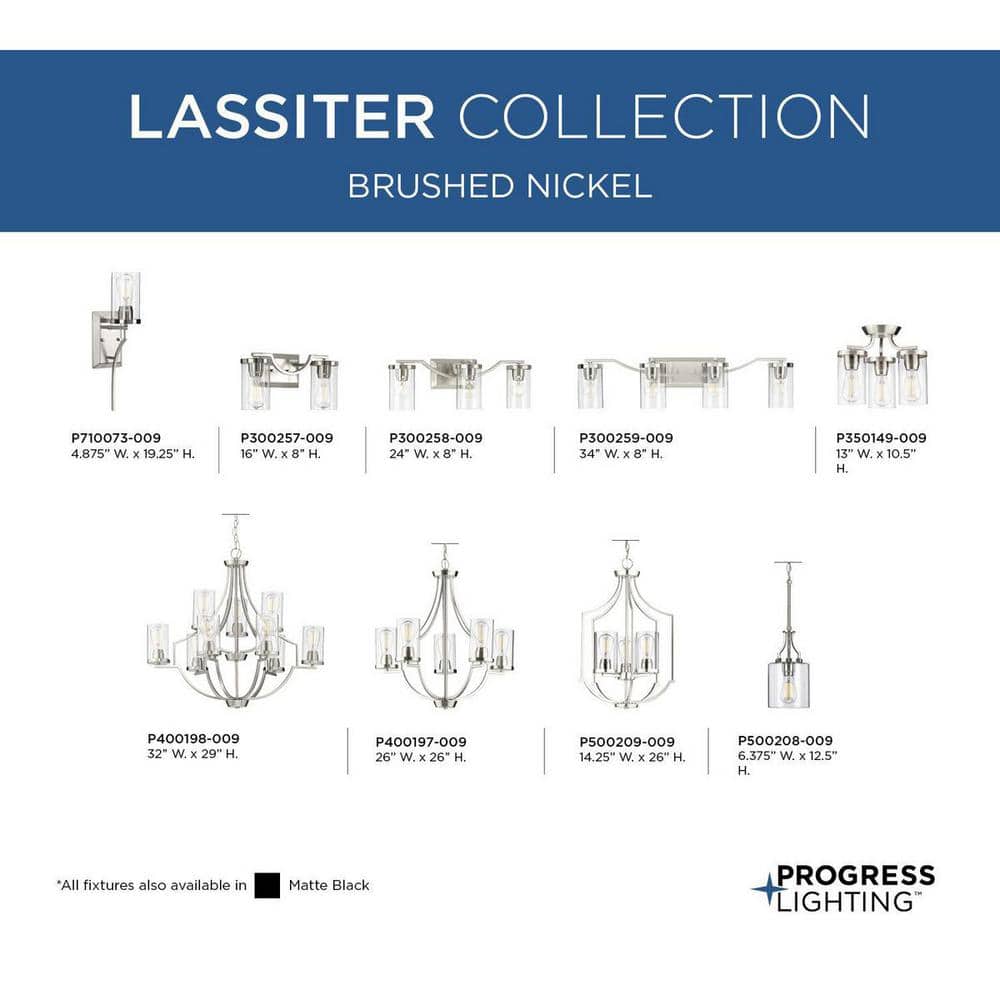 Lassiter 9-Light Modern Traditional Chandelier in Brushed Nickel with Clear Glass