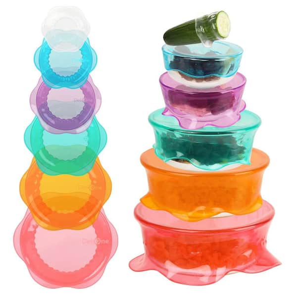 Multicolor Reusable Silicone Stretch Elastic Food Covers for Bowls, Round, and Rectangle Containers (12-Pack)