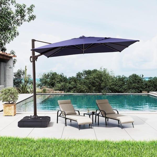 Crestlive Products 10.5 ft. x 9 ft. 360 ° Rotation Rectangular Cantilever Patio Umbrella in Navy Blue with 220 lbs. Base Stand