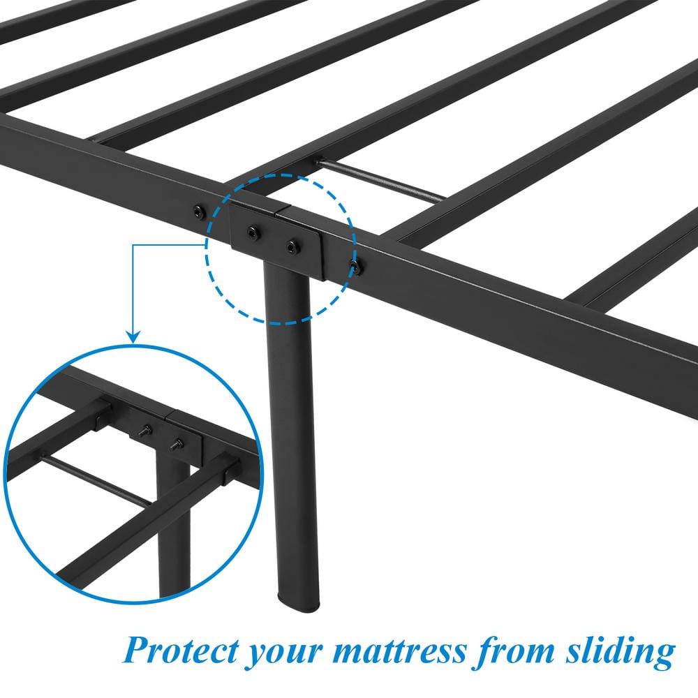 Victorian Black Metal Queen Platform Bed Frame with Headboard and Footboard
