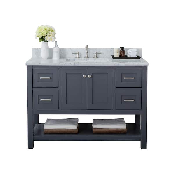 Unbranded Shoreline 48 in. W x 34.2 in. H x 22 in. D Bath Vanity in Gray with Marble Vanity Top in White with White Basin