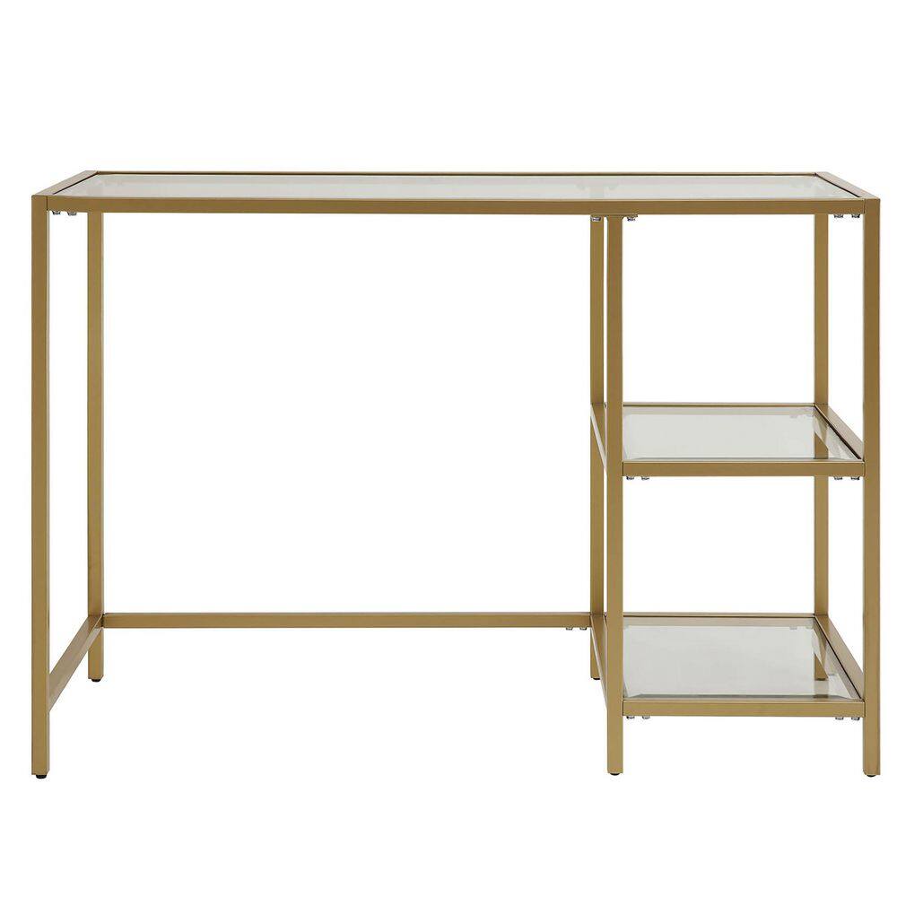 Marcello Modern Gold Metal Frame Desk with Clear Glass Top