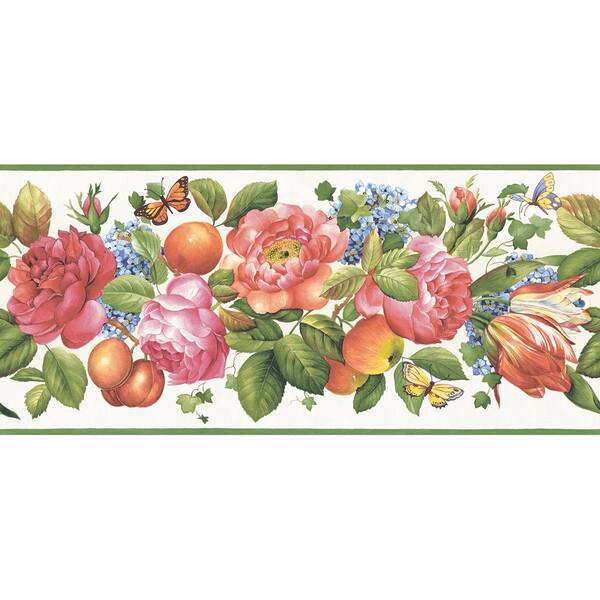 The Wallpaper Company 9.25 in. x 15 ft. Primary Colored Floral and Fruit Trail Border