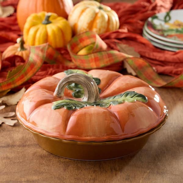 Harvest Fields Stoneware 3-D Pumpkin Covered Pie Carrier