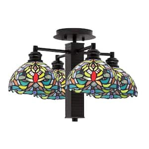 Albany 18.75 in. 4-Light Espresso Semi-Flush with Kaleidoscope Art Glass Shades