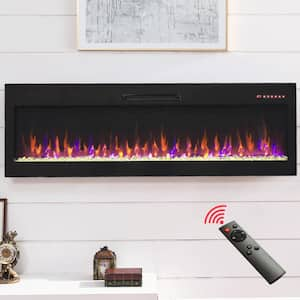 60 in. Recessed Wall Mounted Electric Fireplace in Black