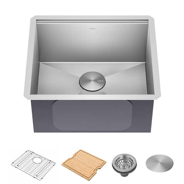 KRAUS Kore 21 in. Undermount Single Bowl 16 Gauge Stainless Steel Kitchen Workstation Sink with Accessories