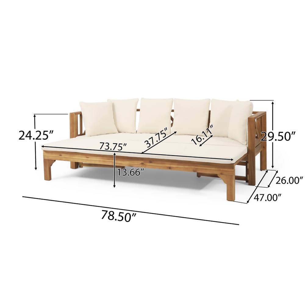 Reyes Teak Wood Outdoor Daybed Sofa with Beige Cushions