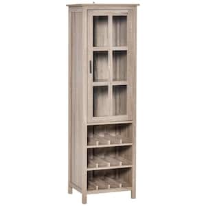 Grey Oak Wine Cabinet Bar Display Cupboard with Glass Door and 3-Storage Compartment for Living Dining Room Home Bar